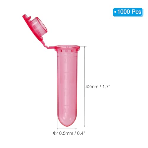 PATIKIL 2ML Plastic Centrifuge Tubes, 1000 Pcs Round Bottom Centrifuge Tube with Snap Cap and Graduated Marks for Laboratory Sample, Red - color: Red