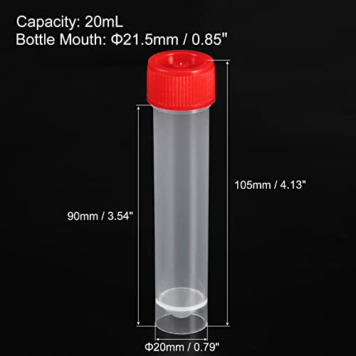 PATIKIL 20mL Plastic Test Tubes, 40 Pack Frozen Test Tube Vial Container Storage Screw Cap for Lab Laboratory Science, Red Clear - color: Red, size: 20mL