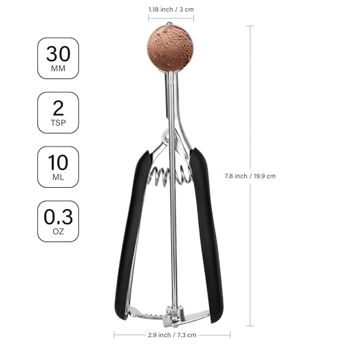 Small Cookie Scoop 2 tsp for Baking, Professional Stainless Steel Mini Ice Cream Scoop 30mm, Cookie Dough Scooper Meatball Scoop, Good Soft Grips, Quick Trigger Release, 10ml (2 Teaspoon) - size: 2 tsp ( 30 mm)