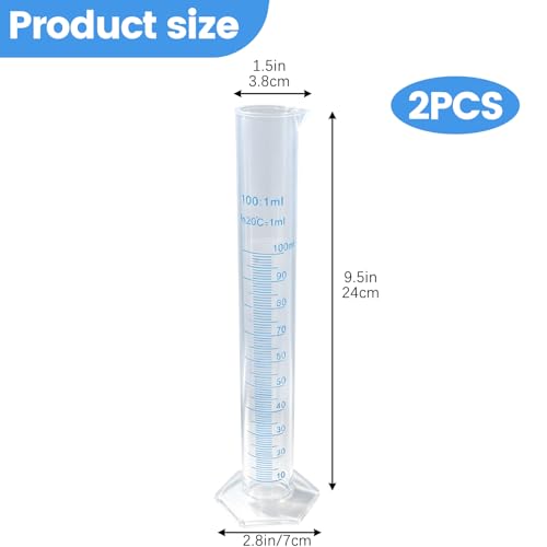 Geesatis 2 Pcs Plastic Graduated Measuring Cylinder 100ml, Lab Supplies - size: 100ml, style: 2Pcs