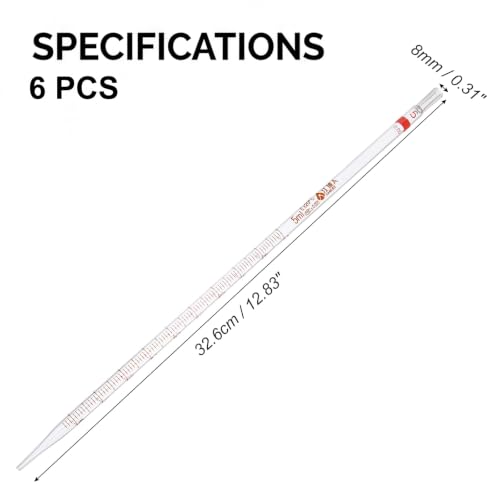 PATIKIL 5ml Glass Graduated Pipettes +/- 0.025ml, 6Pcs Coded Bands - size: 5ml