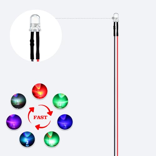 5mm RGB Fast Flash Pre-Wired LED, 50PCS 3-12V with Resistor & Mounting Rings - color: Fast flash /50 Pcs