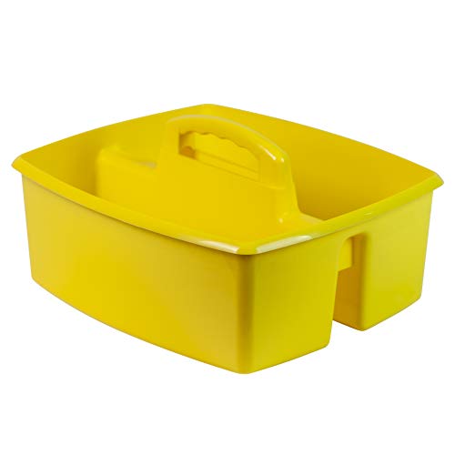 Storex 2-Compartment Large Craft Caddy – Multipurpose Classroom Organizer with Handle, Yellow, 1-Pack (00957C06C) - color: Yellow, size: 1-Pack, style: Large