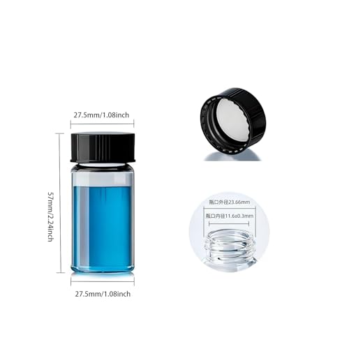 20ML Clear Glass Sample Vial, Liquid Sampling Sample Glass Bottle, Borosilicate Storage Glass Vial,27.5 * 57mm, Black 24-400 Polypropylene Screw Cap with PE Liners, Pack of 100 - size: 20ML