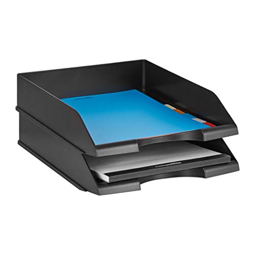 Amazon Basics Rectangular Stackable Office Letter Tray, Desk Organizer for Paper and Document Storage, Black, 12-Pack - style: letter tray (Pack of 12)