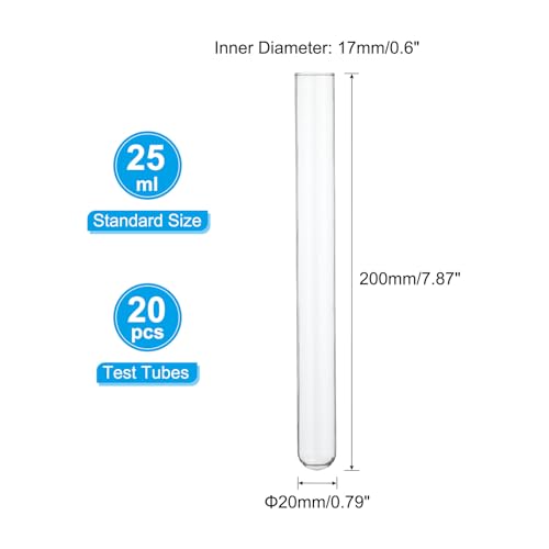 PATIKIL 25ml Test Tubes, 20pcs 7.87x0.79in Glass Clear Round Bottom Test Tube Containers for Bead Party Candy Bath Salt Storage Scientific Experiment Plant Propagation - size: 25ml