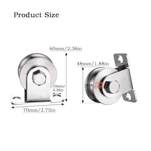 48mm Cable Pulley Wheel Wall Mount, Bearings Inside, Stainless Steel Rope Pulley for Pulley System, Sliding Gate, 1Pcs - style: Pulley+Nut