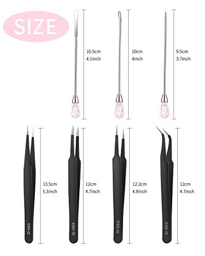 MSDADA 11 Pcs Silicone Resin Mold Tools Set Stirring Needle Spoon Tool Tweezers Precision Kit, Anti-Static Electronics Tweezers Set for Resin Art Crafts,Jewelry Making(Rose Red+Pink) - color: Rose Red & Pink & Black