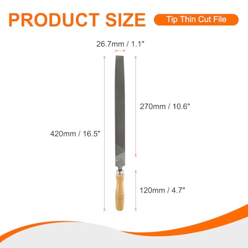 HARFINGTON Tip Thin Cut File 12" Double Cut Teeth High Carbon Steel Hand Rasp File with Wood Handle for Metal Wood Deburring Removing - size: 12", style: Thin