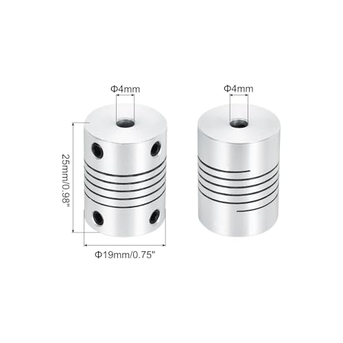 uxcell 4Pcs 4mm to 4mm Aluminum Alloy Shaft Coupling L25xD19 Flexible Coupler Beam Stepper Motor Joint Connector for 3D Printer CNC Machine DIY Encoders and Motors Shaft,Silver - size: 4mm to 4mm