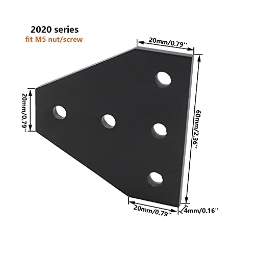 4 PCS Joint Plate, Surface Anodic Oxidation Black T Shape Corner Bracket, 5 Hole Outside Joining Plate for 2020 Series Aluminum Profile 3D Printer Frame - color: T shape, size: 2020