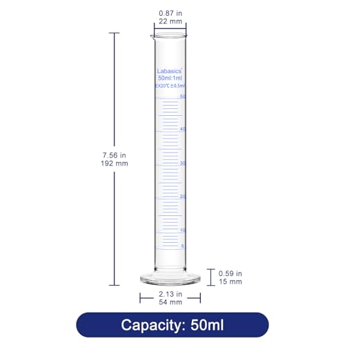 Labasics 4-Pack Borosilicate Glass 50 ml Heavy Wall Graduated Cylinder Measuring Cylinder - size: 50 ml