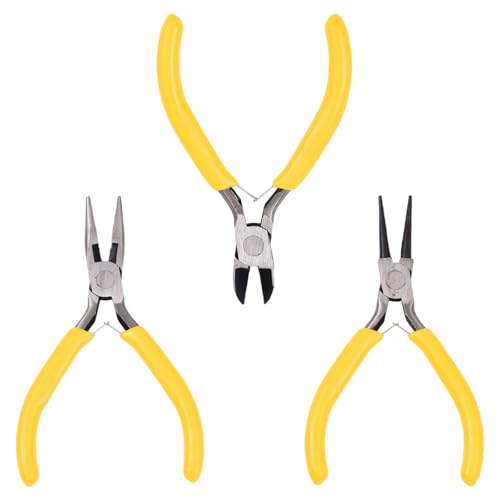 Pliers for Jewelry Making, Jewelry Pliers Set Includes Needle Nose Pliers, Round Nose Plier and Wire Cutters, Jewelry Making Tools for Jewelry Repair, Wire Wrapping, Beading and Crafts - color: Yellow