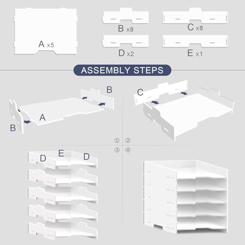 SONGWAY 5-Tier Stackable Paper Tray - File Organizer for Desk, Paper Sorter, Desktop Letter Trays, Workspace Desk Organizer Trays for Home Office School