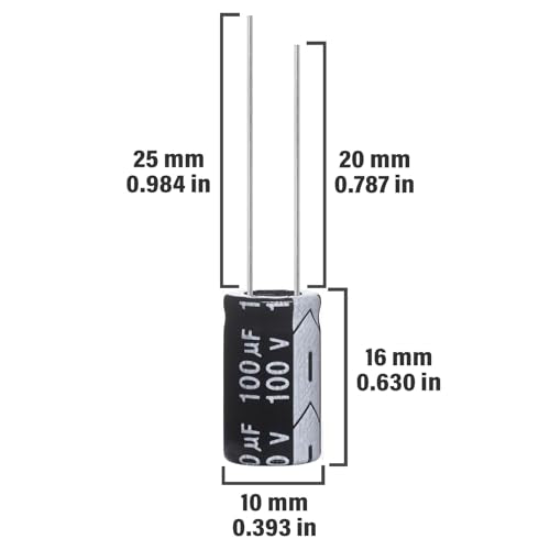 100uF 100V 10x16mm Electrolytic Capacitor 100 UF MFD 100 Volt 0.39x0.63in Aluminum Capacitors (Pack of 10) - style: 100uF 100V 10x16MM