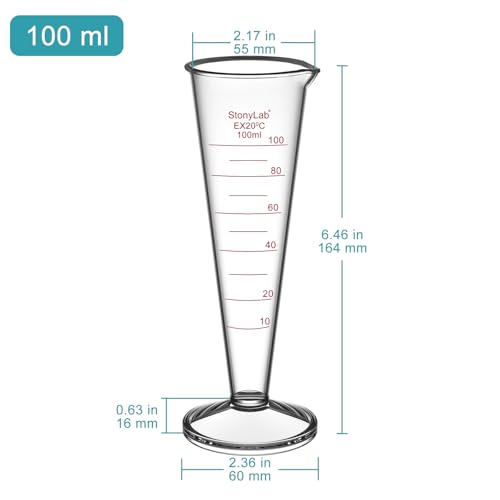 stonylab Graduated Cylinder, 1-Pack Borosilicate Glass Conical Measuring Cylinder Beaker with Wide Mouth and Pour Spout for Precise Measurement, 100 ml - size: 100 ml