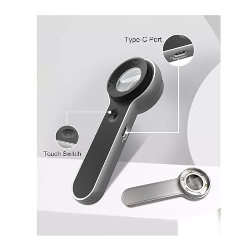 Handheld Magnifier Loupe 60x with UV and LED Lights, USB Rechargeable Illuminated Jewelers Loupe Optical Glass Magnifying Glass for Diamond, Jewelry, Coins, Stamps, Currency, Circuit Board