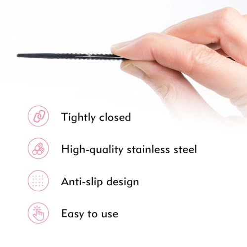 VEYES INC Lash Tweezers for Eyelash Extensions,Fiber Tip Tweezers for Individual Classic and Volume Lash,Stainless Steel Lash Tweezers-Slim 90 Degree - style: Noir N1