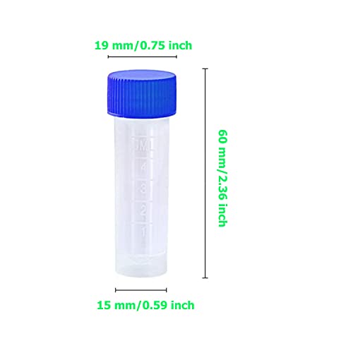 50 Pack 5ml Cryo Tubes,Plastic Graduated Vial Tube with Screw Caps,Small Test Sample Bottles Tubes Container with Lid,PP Material ,with Silica Gel Gasket (51) Bagged Orange