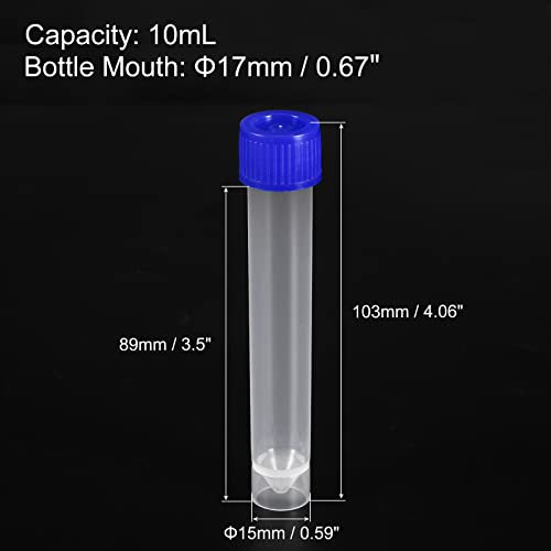 PATIKIL 10mL Plastic Test Tubes, 40 Pack Frozen Test Tube Vial Container Storage Screw Cap for Lab Laboratory Science, Blue Clear - color: Blue, size: 10mL