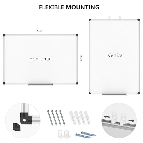 XBoard Magnetic Dry Erase Board 48 x 36 Inch, 4' x 3' Hanging White Board Silver Aluminum Frame Presentation Board for Home Office Classroom (Pack of 2) - size: 48" x 36" Pack of 2