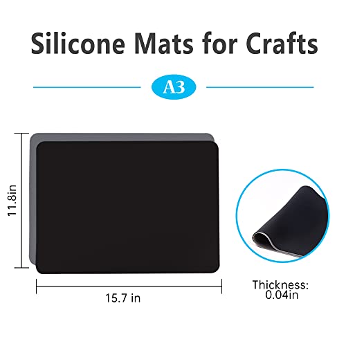 Silicone Mat, IKOCO 15.7"x 11.8" Silicone Craft Mat for Playdough A3 Large Nonstick Resin Molds Sheets for Epoxy Resin Jewelry Casting, Black and Grey - color: Black&grey, size: 15.7''*11.8''