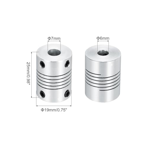 uxcell 1Pcs 6mm to 7mm Aluminum Alloy Shaft Coupling L25xD19 Flexible Coupler Beam Stepper Motor Joint Connector for 3D Printer CNC Machine DIY Encoders and Motors Shaft,Silver - size: 6mm to 7mm