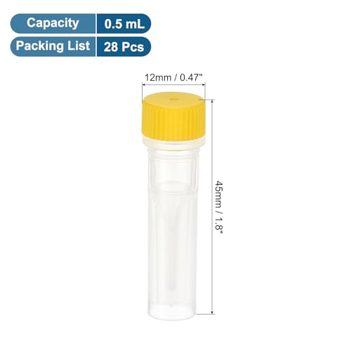 PATIKIL 0.5mL Plastic Cryogenic Vial, 28Pcs Cryogenic Storage Tube Lab Frozen Test Tube Container Storage Screw Cap for Lab Laboratory Science, Yellow Clear - color: Yellow, size: 0.5ml