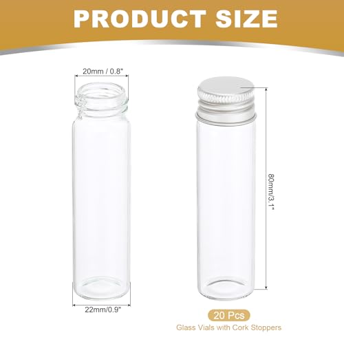 PATIKIL 20ml Clear Glass Vials, 20 Pack Small Liquid Sample Vial with Screw Caps Leak-Proof Bottles Empty Jars Powder Container for Sample, Silver - color: Silver, size: 20ml