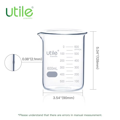 Utile 10 Pcs Glass Beaker Set, Vol.600ml Beakers, Glass Beaker with Double Scale Printed Graduation, 4000.0600.10-X - style: 10 pcs of 600ml