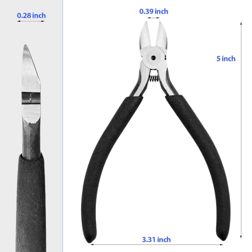 5-Inch Diagonal Cutters, CR-V Precision Wire Cutters with Spring-Loaded Slim Angled Head, Mini Side Cutting Pliers for Electronics, PCB Leads, Zip Ties, Plastic Sprues and 3D-Printed Parts