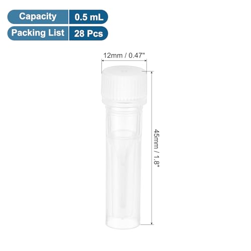 PATIKIL 0.5mL Plastic Cryogenic Vial, 28Pcs Cryogenic Storage Tube Lab Frozen Test Tube Container Storage Screw Cap for Lab Laboratory Science, White Clear - color: White, size: 0.5ml