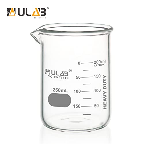 ULAB Heavy Duty Glass Beakers, 6pcs of Vol.250ml(8.45oz), Borosilicate 3.3 Glass, Thick Wall Beakers, with Double Scale, Superior Durability & Chemical Resistance, UBG1055 - style: 6pcs of Vol.250ml