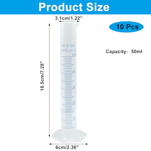 10 Pcs Plastic Graduated Cylinder 50 ml Transparent