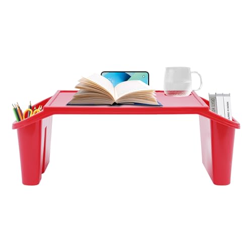 12Pcs Lap Desk Tray, Portable Activity Tray with Side Storage, Stackable Plastic Desk Lap Tray for Drawing, Study, Eating, Classroom, 19.7" x 9.8" x 7.1" (Red) - color: 12pcs, Red, size: 19.7" x 9.8" x 7.1"