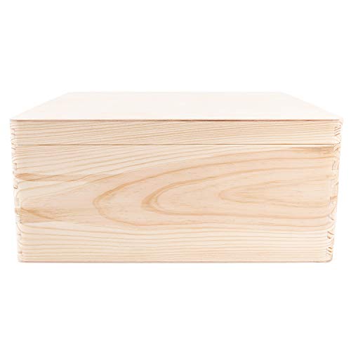 Creative Deco Large Wooden Storage Box with Hinged Lid - color: Beige, size: L | Handles