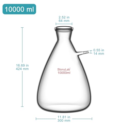 stonylab Glass 10000ml Heavy Wall Borosilicate Glass Filtering Flask, Bolt Neck with Tubulation, 10L - size: 10000 ml