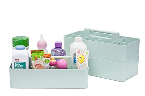 2 PACK - Portable DIY 8 Dividers Durable Plastic Tote Basket Bin Tool & Supply Cleaning Caddy with Handle Made In USA (Mint) - color: Mint