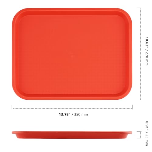 ZOENHOU 14 Pack Fast Food Tray, 14 x 10 Inch Rectangular Plastic Cafeteria Serving Trays for Lunch, Restaurant, Orange - color: Orange, size: 14PCS 14X10 INCH