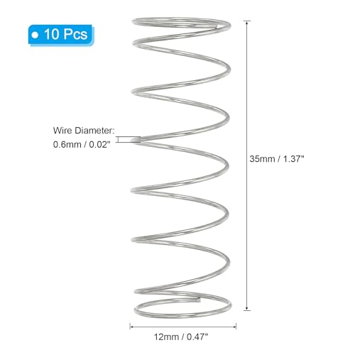 PATIKIL Compression Spring, 0.6mm Wire Dia x 12mm OD x 35mm L, 10 Pcs 304 Stainless Steel Mechanical Extension Small Springs Pen Springs Assortment Kit for Shop and Home Repairs - size: 0.6x12x35mm