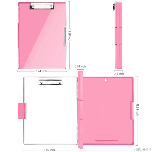 SFLHHDM Clipboard with Storage,Heavy Duty Clip Boards 8.5x11 with 2 Storage Case,Clear Visible Panel Storage Clipboards,Side Opening Nursing Clipboard Folder for Office Supplies-Pink - color: Pink