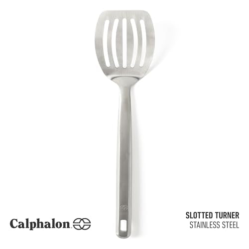 Calphalon Prime Slotted Turner, Barbecue Turner, Stainless Steel Slotted Spatula for Cooking, Kitchen Flipping Spatula, Heat-Resistant and Durable Kitchen Utensil for Kitchens - color: Silver, size: Slotted Turner