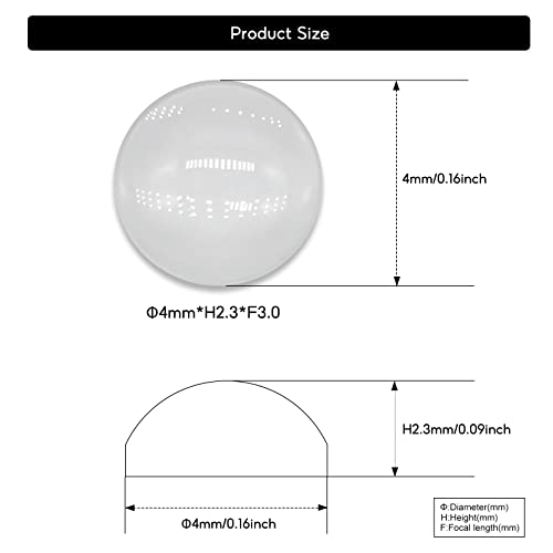 5Pcs 4mm Flat Convex Lens, 4mm Focal Length Borosilicate Glass Magnifier Lens,Led Flat Convex Optical Lens for DIY Crafts, Home Office Science, LED Spotlights (Φ4mm*H2.3*F3.0) - size: Φ4mm*H2.3*F3.0