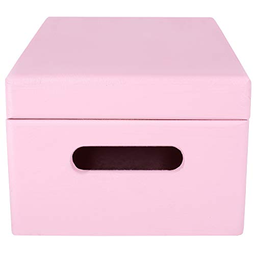 Creative Deco Large Pink Wooden Box Storage with Hinged Lid - color: Pink, size: L | Handles