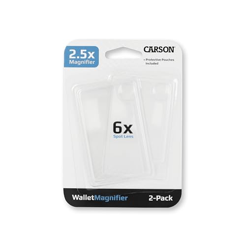 Carson 2.5x Power Credit Card Size Magnifiers (WM-01) with 6x Spot Lens, Twin Pack
