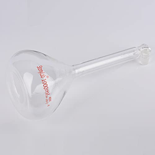 stonylab Glass Volumetric Flask Class A with Glass Stopper, Borosilicate Glass Heavy Wall Volumetric Flask Tolerance (1000 ml) - size: 1000 ml