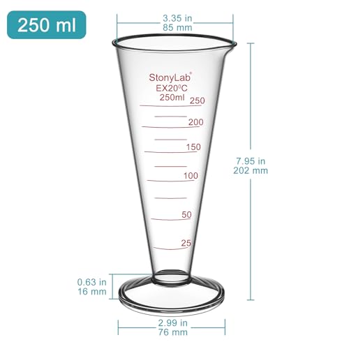 stonylab Graduated Cylinder, 1-Pack Borosilicate Glass Conical Measuring Cylinder Beaker with Wide Mouth and Pour Spout for Precise Measurement, 250 ml - size: 250 ml