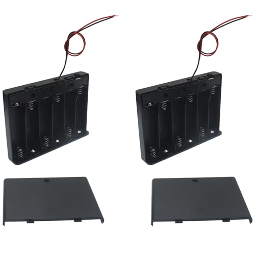 2 PCS 6 Slots AA Battery Holder Bundle with Switch and Leads Plastic AA Battery Case 6 X 1.5 V AA Battery Storage Box with Cap - size: 6 Slots