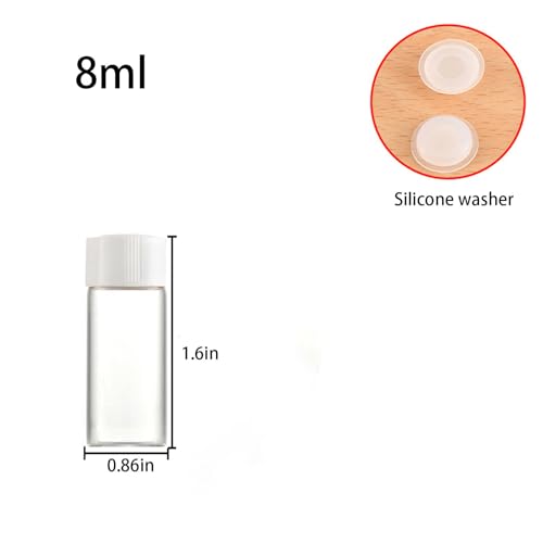 8ml Clear Glass Vial 20pcs with white Screw cap and inner plug 20pcs, leak-proof Glass Bottle Sealed Sample Vials - style: 8ml 20pcs