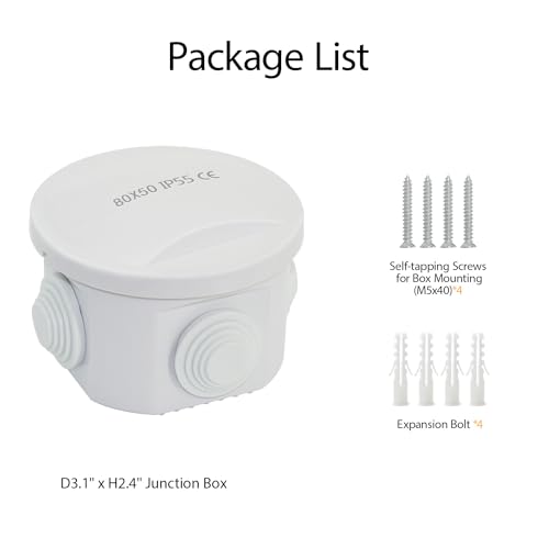LeMotech Junction Box, ABS Plastic IP55 Water Resistant and Dustproof, Universal Electrical Enclosure, Outdoor and Indoor Project Box D3.1 x H2.4 inch (D80 x H60 mm) - size: D3.1" x H2" (1pc)
